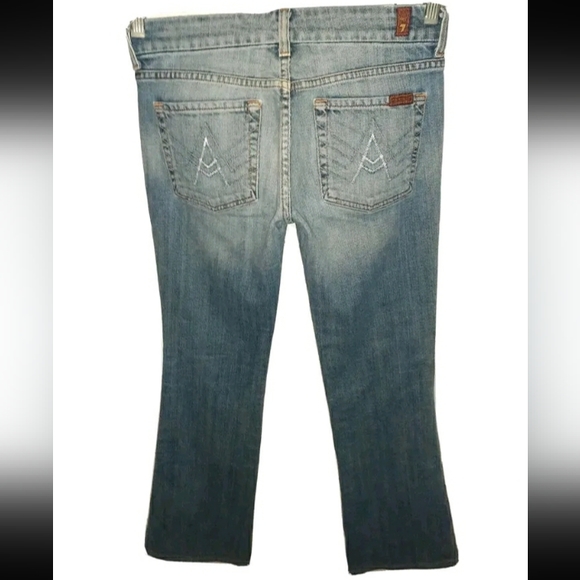 Womens 27 (28x30.5) 7 for all mankind `A Pkt' bootcut MED WASH Denim Blue Jeans